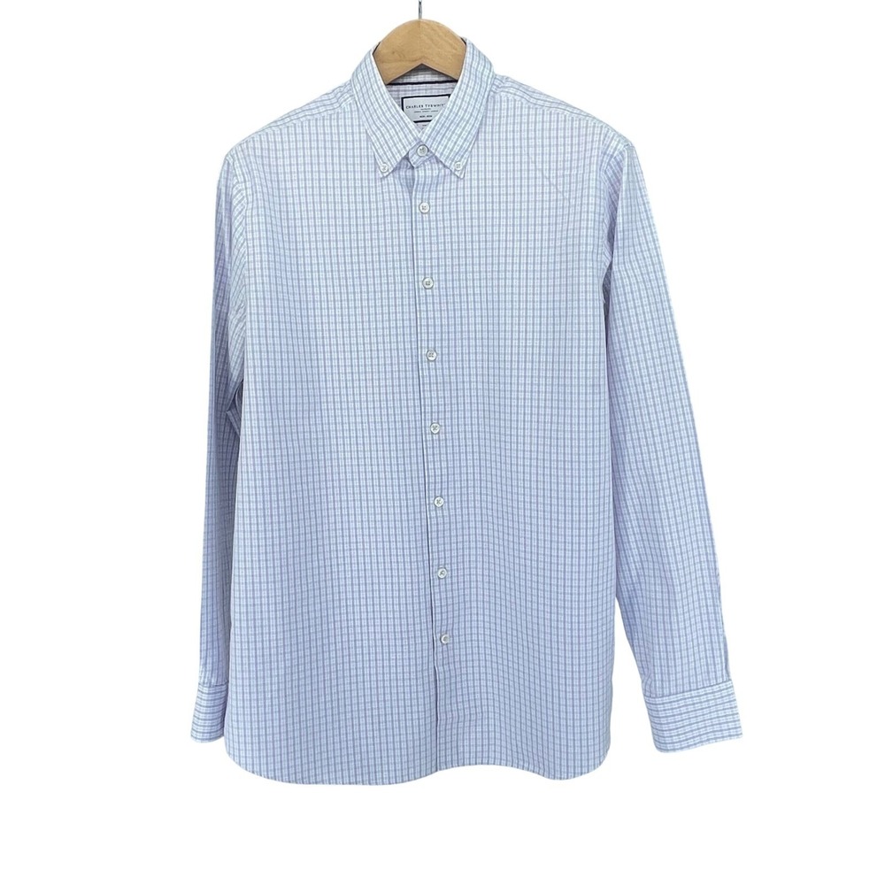 Charles Tyrwhitt Slim Fit Non Iron Check Dress Shirt Men Size 17 37 Blue Purple